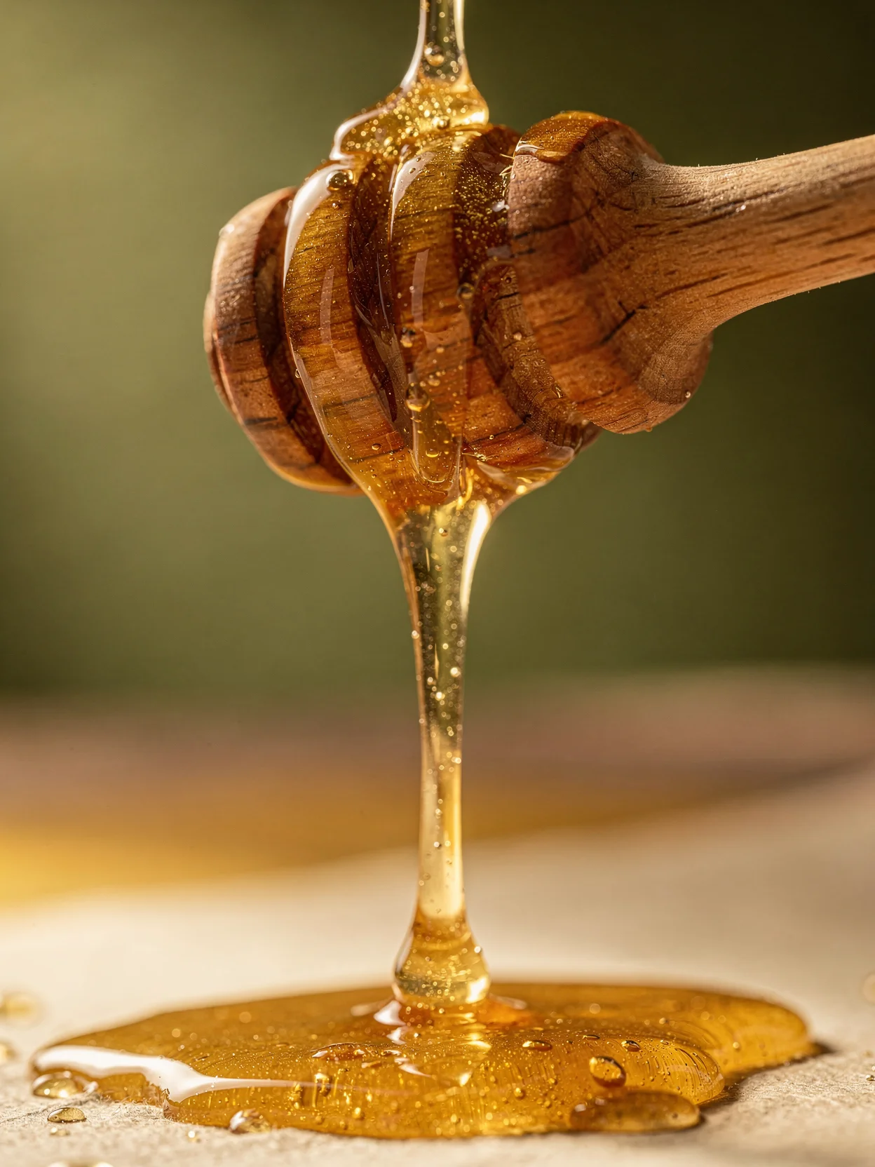 Miel mexicana premium escurriendo de un cucharón de madera