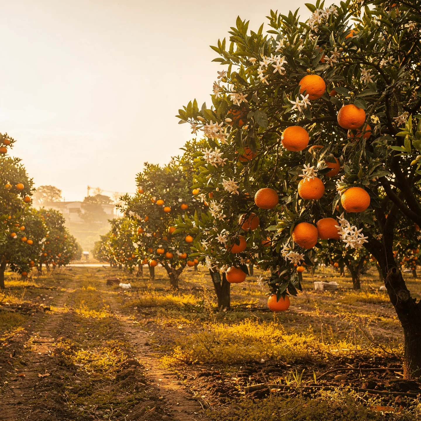 Huerto de naranjos en flor