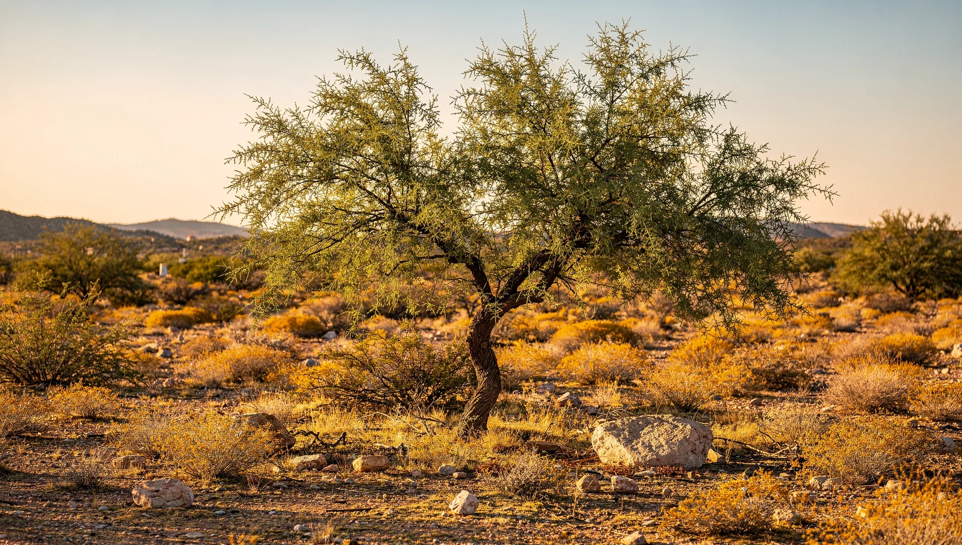 Desierto con árboles de mezquite